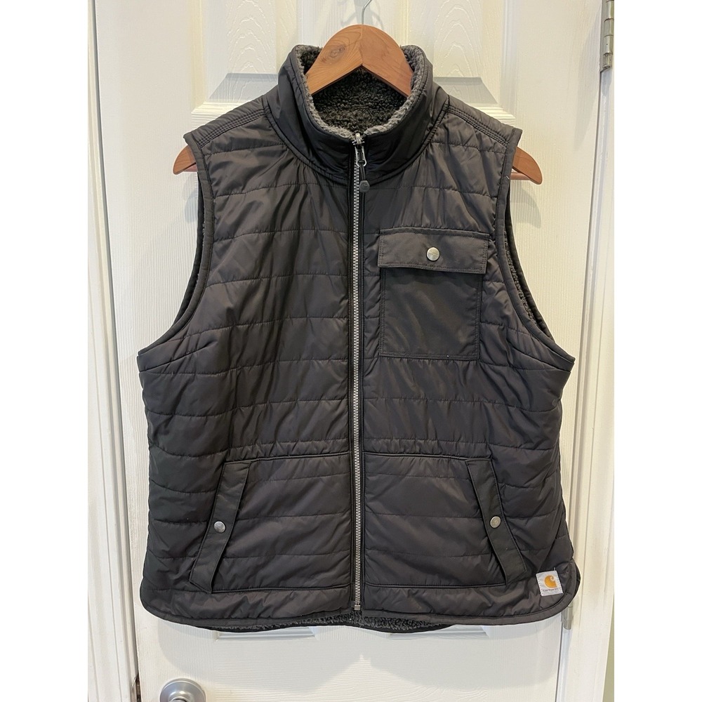 Carhartt Women's Reversible Puffer Sherpa Vest Black Full Zip Mock Neck Quilted